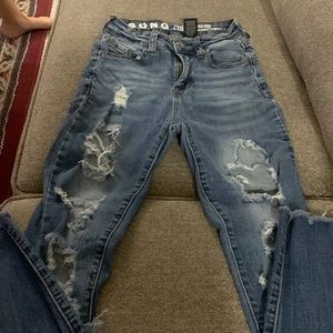 high rise ripped jeans